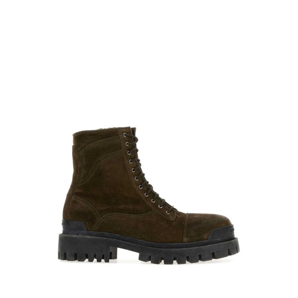 Balenciaga Men Brown Suede Combat Strike Ankle Boots